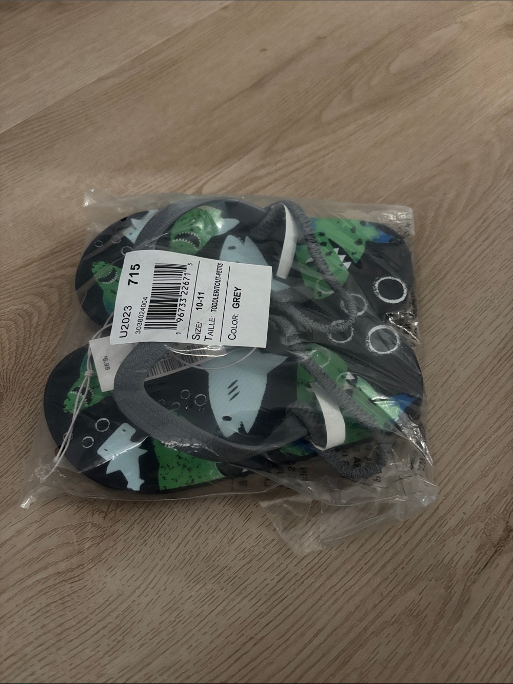 Gray and Green Shark Print Baby Sandals